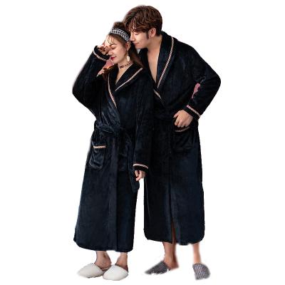 China Flannel fleece bathrobe unisex adult bathrobe thermal thickened warm bathrobe long for man and women for sale