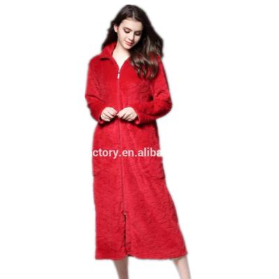 China Women's Breathable Thicker Flannel Coral Fleece Long Zipper Bathrobe for sale