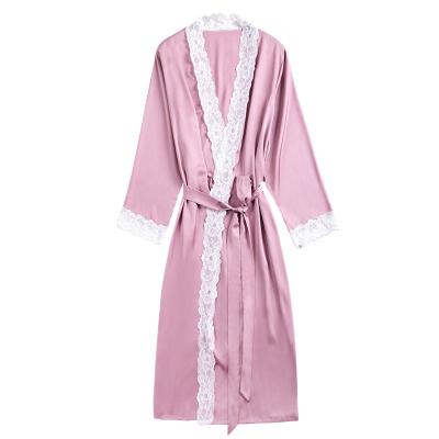 China Lady's QUICK DRY silk bathrobe spring and summer home long silk dressing gown long sleeve sleep for sale