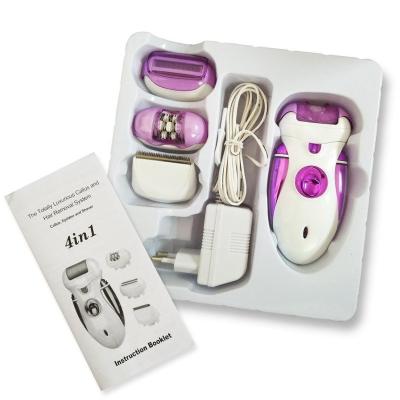 China Portable Mini Painless 4 in 1 Refillable Callus Remover with Removable Head Trimmer / Lady Shaver and Epilator for sale