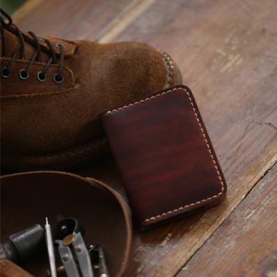 China Gifts888 Real Cowhide Card Pack Brown Handmake Vintage Style Shorts Waterproof Genuine Leather Unisex Leather Wallet for sale