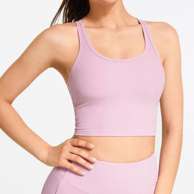 China Breathable Seamless Lift Up Racer Bra Sports Fitness Jogging Running Tops Back Tank Gym Crop Tops for sale