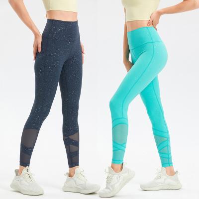 China Breathable Buttery Soft Shiny Sportswear High Waist Yoga Pants Women Mesh Yoga Leggings Fitness Workout Tights for sale