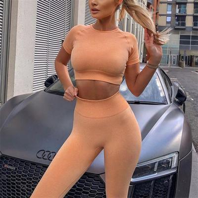 China Antibacterial Gym Set Running Fitness Yoga Set Women 2 Piece Sports Suits for sale