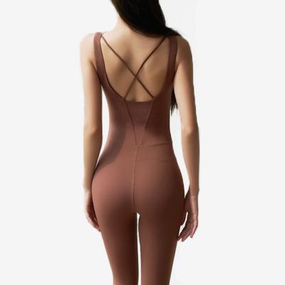 China Sportswear Gym Dance Air Yoga Breathable Stretchy One Piece Top Set Women Fitness Workout Slim Overalls for sale