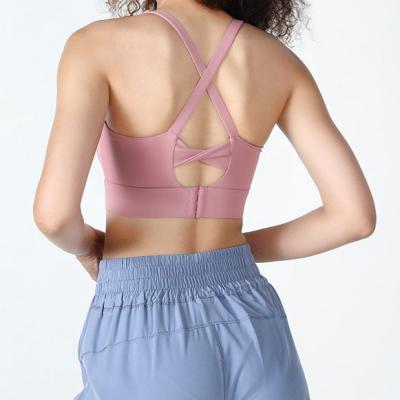 China Breathable Women Cross Back Sports Bras Double Shoulder Gym Clothes Outdoor Fitness Exercise Yoga Top for sale