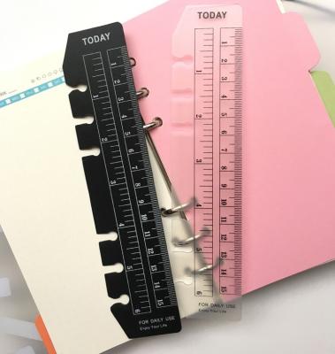 China Eco-friendly Black Clear Plastic Planner Ruler Fashion Pagefinder Today Measuring Ruler For Kids A5 Size 6 Hole Binder Notebook for sale