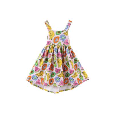 China European and American children's girls' clothing washable tropical fruit printed dress supplier designer summer customized wholesale for sale