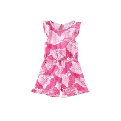 China Wholesale Custom Designer Summer Wind Tropical Children's Tree Print Overalls Supplier Designer Girl's Overalls Washable Children's Overalls for sale