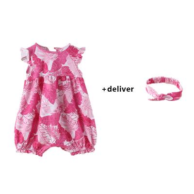 China Washable children's JUMPSUIT GIRL tropical wind rose flower bouquet foot jumpsuit supplier designer summer mahogany printed custom wholes for sale