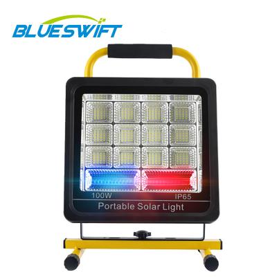 China Anywhere Flash Solar Portable Red Blue Emergency Stand Light Solar Panel All In One Rechargeable 50 Watt 100W Led Flood Light for sale