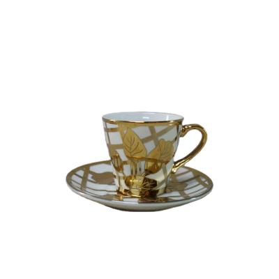 China 12 Pcs Customized Viable Gift Cup Saucer European Electroplating Ceramic Coffee Cup And Saucer With Gift Box Packing for sale