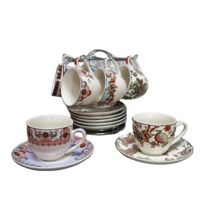 China New Viable Bone China Coffee Tea Cup Saucer Wholesale Gift Box Coffee Cup Saucer Set Ceramic Tea Set With Flower Designs for sale