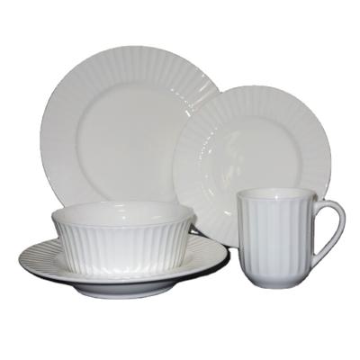 China Viable Juegos De Cena Luxury Plate Sets White Embossed Ceramic Dinnerware Dinnerware Sets Home Resturant Hotel for sale