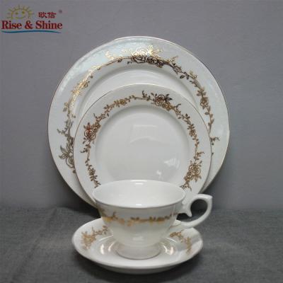 China Viable hot sale good quality fine bone china luxury dinner set dinner set with gold decal printing ceramic dinner set decal tableware for sale