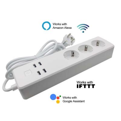 China EU/NL/RA/FR/DE 4 USB charger 5 ft cord, compact size power strip with mountable flat USB plug extension cord with 3 widely spaced outlets for sale