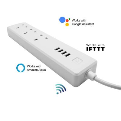 China UK/SA/HK WiFi Power Strip Socket Smart Alexa Echo Surge Protector with 3 outlet 4 USB port, individual security door control.extension socket for sale