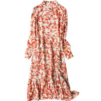 China Custom made pure silk dress anti-static floral silk maxi dress silk dress for sale