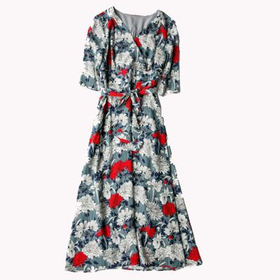 China New maxi style anti-static floral silk dress 100% silk printed silk dress for sale