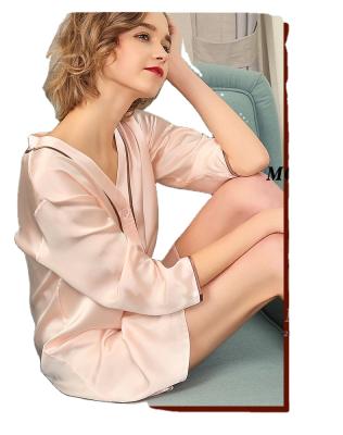 China QUICK DRY Silk Pajamas 100% Short Sleeves Shorts Silk Pajamas Long Robe Silk Set for sale