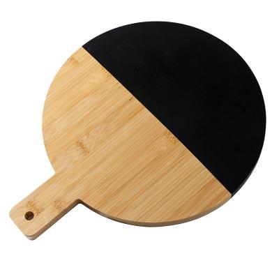 China Sustainable Kitchen Food Chopper Bamboo Wooden Bread Board With Large Handle Round Cutting Boards for sale