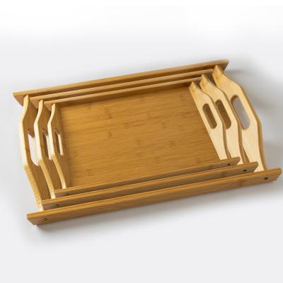 China Viable Baby Food Tray Wooden Tray with Bamboo Wooden Serving Tray Set 3 Handle for sale