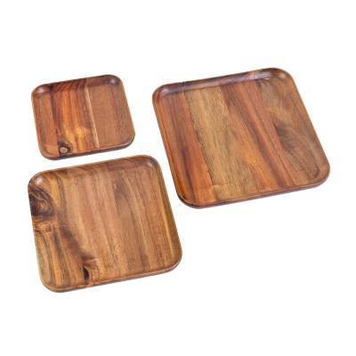 China Sustainable Wholesale Acacia Wood Small Fruit Serving Tray Set Wood Food Tray For Food No Handles for sale