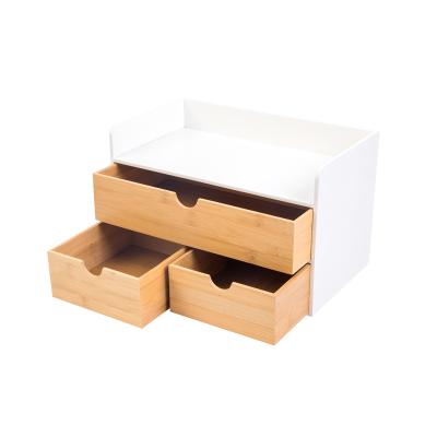 China Viable Factory Direct Wooden Makeup Storage Organizer Desk Bamboo Cosmetics Storage Box With Drawer for sale