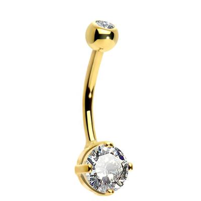 China Cute Multi-direction Belly Button Ring Body Piercing Jewelry 14KT Solid Gold CZ Round White Gold Navel Rings for sale