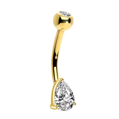 China Cute Multi-Direction Belly Button Ring Body Piercing Jewelry 14KT Solid Gold Belly Button Ring Teardrop CZ White Gold for sale