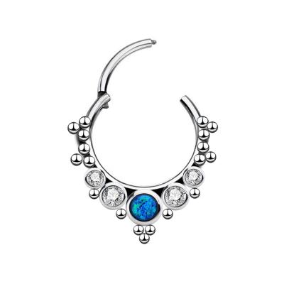 China TRENDY Jewelry of Stainless Steel with Clear and Blue Opal Segment Rings Body Piercing Jewelry for sale