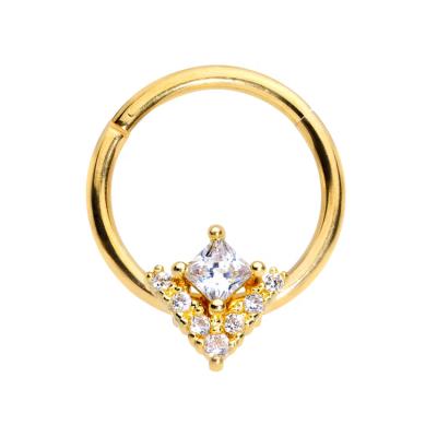 China Romantic Toposh 16G Gold Plated CZ Square Nose Segment Rings Piercing Jewelry for sale