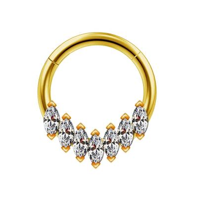 China FASHIONABLE Toposh 16G Gold Plated CZ Hinged Segment Rings Septum Jewelry Ear Piercing for sale