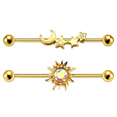 China Moon and Star Barbell Fashion Popular Surgical Steel Industrial Ear Piercing Custom Piercing Jewelry for sale