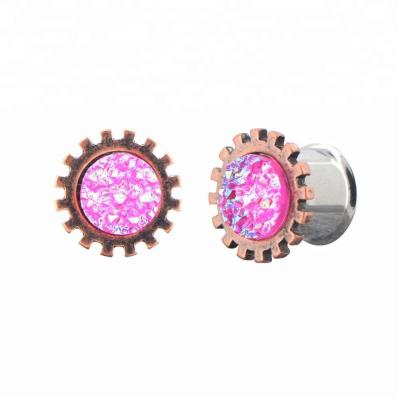 China Surgical Steel Pink Tunnel Druzy Ear Tunnel Plug Perforation for sale