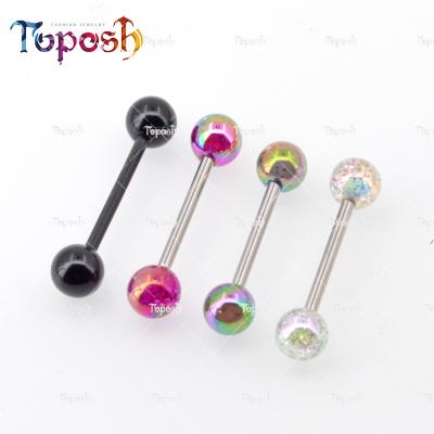 China No Free Sample UV Acrylic Ball 316L Stainless Steel Shaft 14G Tongue Piercing Ring for sale