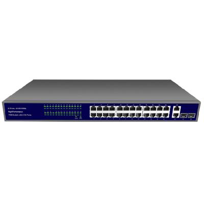 China CCTV 24 Ports Gigabit PoE Switch with 2 SFP fiber port, all 26 RJ45 ports support auto-negotiation, fiber PoE switch for sale