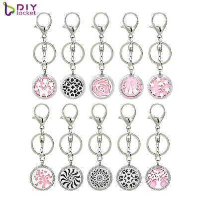 China You can wear and enjoy your essential oil anywhere wholesale 316 Locke Diffuser, Custom Made Diffuser Stainless Steel 30mm Essential Oil Lobster Loop Key Chain Pendant for sale