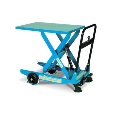 China Building Material Stores Manual Hydraulic Mobile Scissor Lift Table Trolley for sale