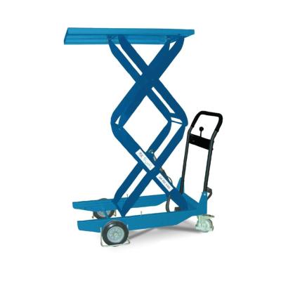 China Building Material Stores Manual Hydraulic Mobile Scissor Lift Table Trolley for sale