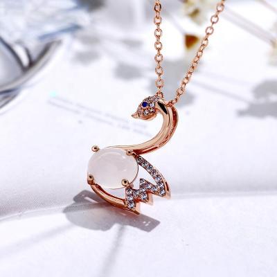 China FASHIONABLE Wholesale High-end Simple Necklace Temperament QIANZUYIN Female Pendant Jade Micro Zircon Swan Collarbone for sale