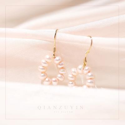 China QIANZUYIN New Product Sales 24k Gold TRENDY Jewelry Pure Freshwater Pearl S925 Silver Earrings for sale