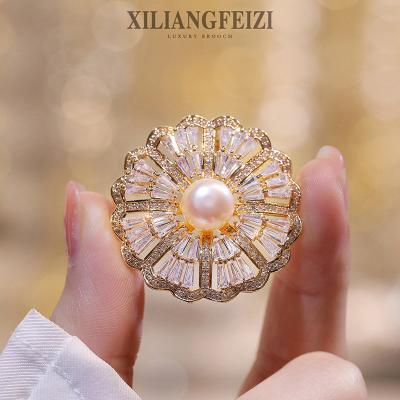 China XILIANGFEIZI Pearl Firework Freshwater Brooch Luxury Fashion Jewelry Zircon Brooch Pin for sale