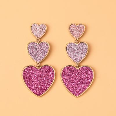 China And QIANZUYIN CLASSIC American And European Alloy Sequin Jewelry Metal Gold Plated Peach Heart Drop Earrings Love Heart Pendant Earrings for sale