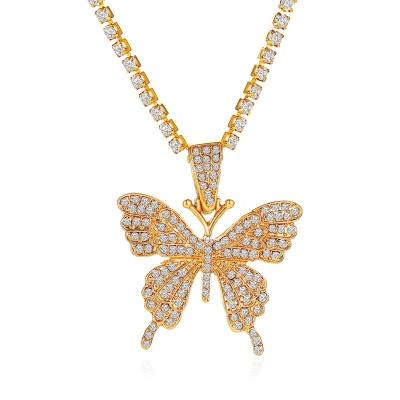 China Fashion Trendy Women's Diamond Tennis Pendant Butterfly Necklace Chain Scarf for sale