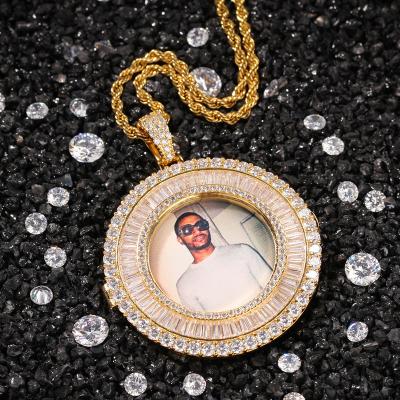 China Best Selling TRENDY Hip Hop 18k Gold Plated Micro Round Charm Jewelry Photo Memory Zircon Inlay Sublimation Pending Necklace for sale