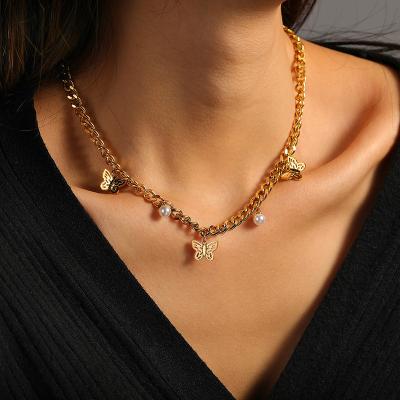 China Wholesale Fashion Gold Plated High Quality Jewelry Women Butterfly Pendant Stainless Steel Choker Necklace for sale