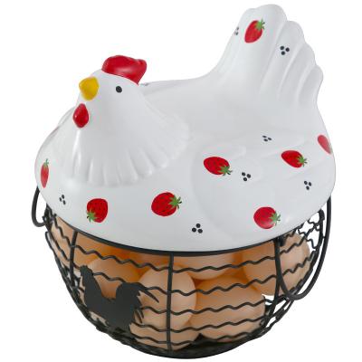 China Viable Cute Chicken Shaped Ceramic Egg Basket Rattan Egg Chair Shaped Fruit Basket for sale