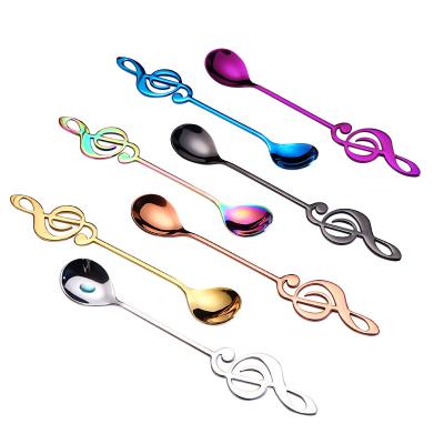 China Viable Hot Sale 304 Stainless Steel Music Handle Teaspoon Creative Milk Dessert Spoon for sale