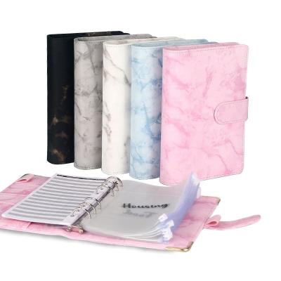 China Other Hot Sales A6 Marble PU Leather Binder Notebook 6 Rings Refillable, Personal Planner with Magnetic Buckle, Silver Binding for sale